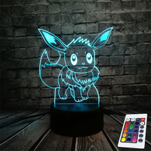 Charger l&#39;image dans la galerie, Lampe 3D Pokémon Évoli télécommande