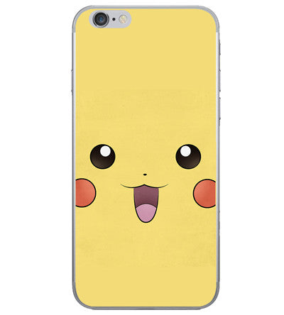 Coque iPhone visage Pikachu Pokémon fond jaune
