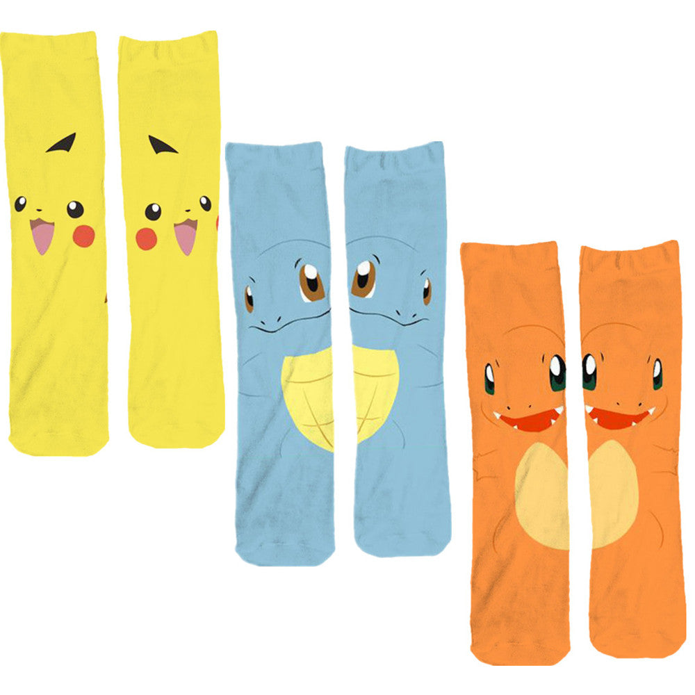 Longues chaussettes fines Pokémon : Pikachu, Carapuce et Salamèche