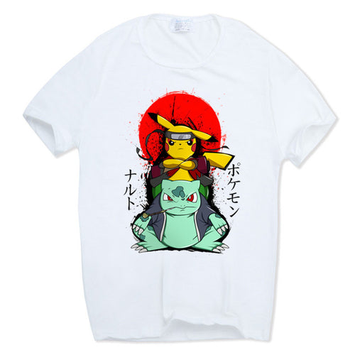 T-shirt blanc Pikachu Bulbizarre en Shaolin