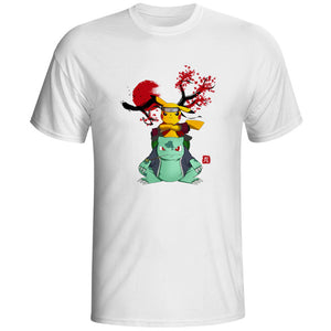 T-shirt Pikachu et bulbizarre en Kung Fu Shaolin Super Heros