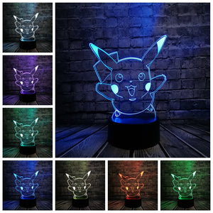 Lampe 3D Pokémon Pikachu joyeux plusieurs couleurs